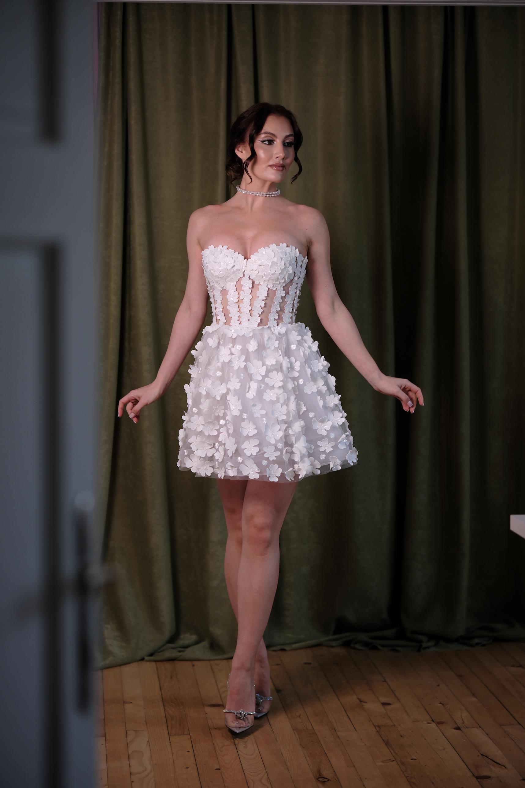 Mini corset dress with 3D floral motifs: Floral Fantasy Mini corset dress with 3D floral motifs: Floral Fantasy