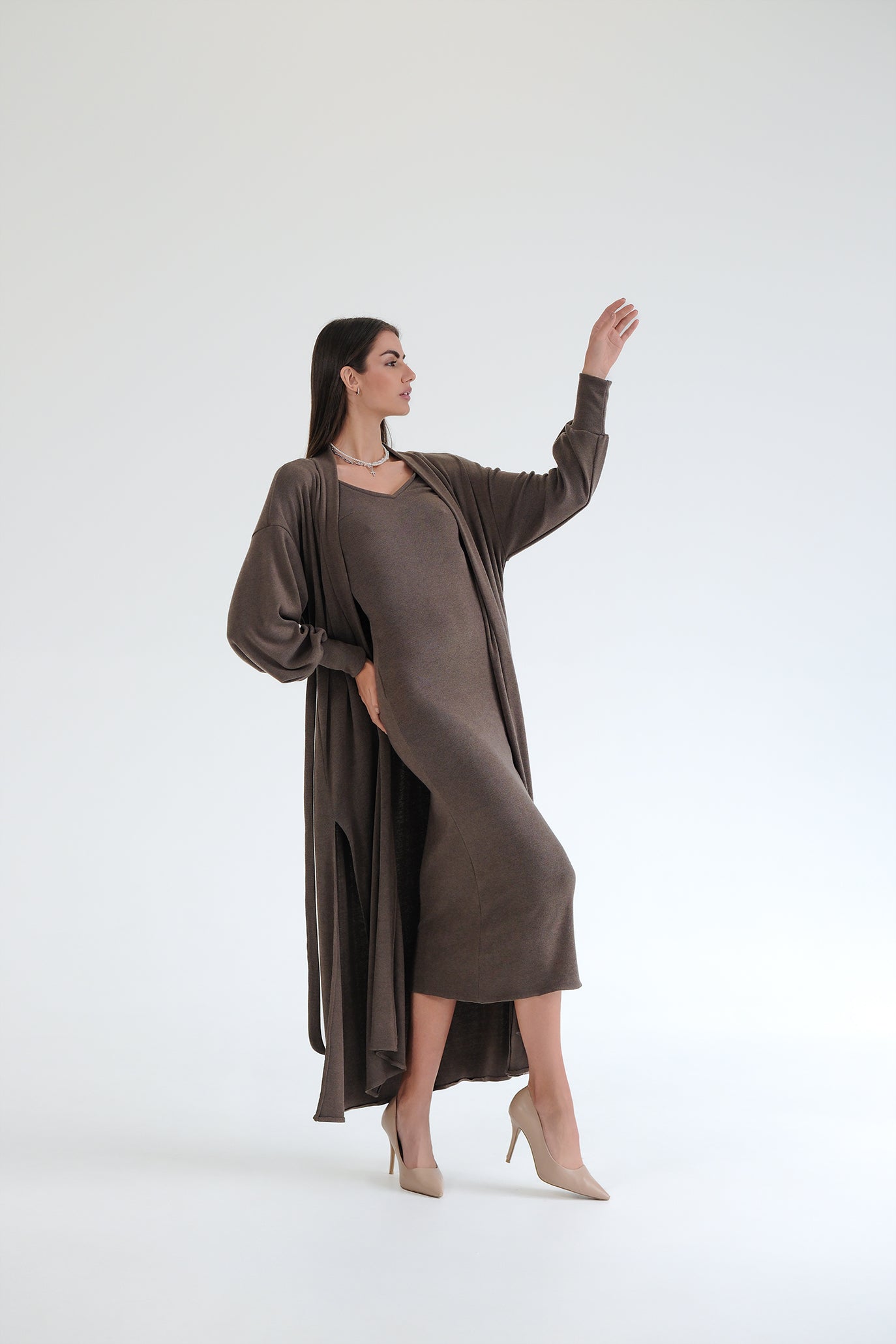 Рокля и жилетка в кафяво: Amoria Soft