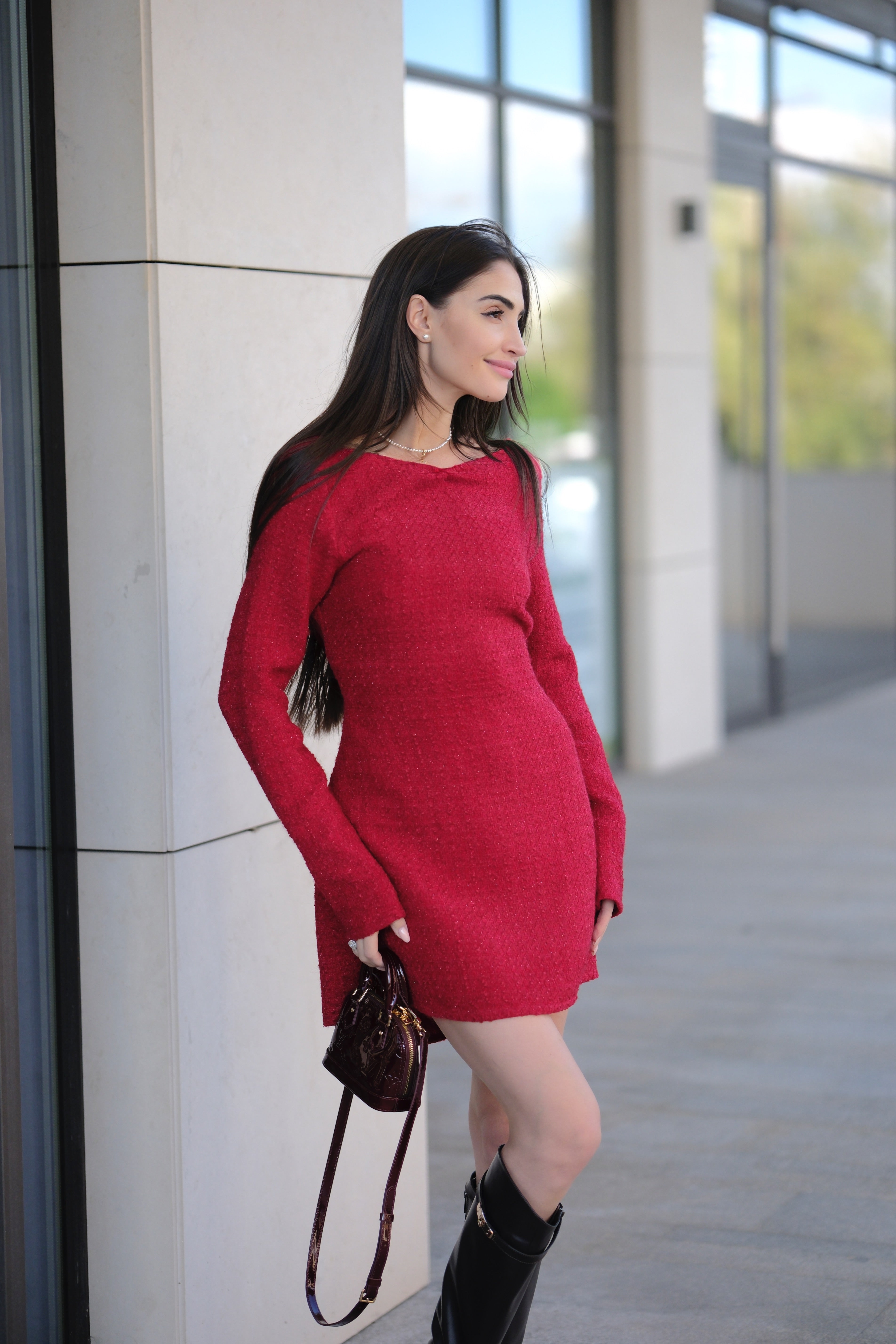 Къса топла рокля в червено: Shannel