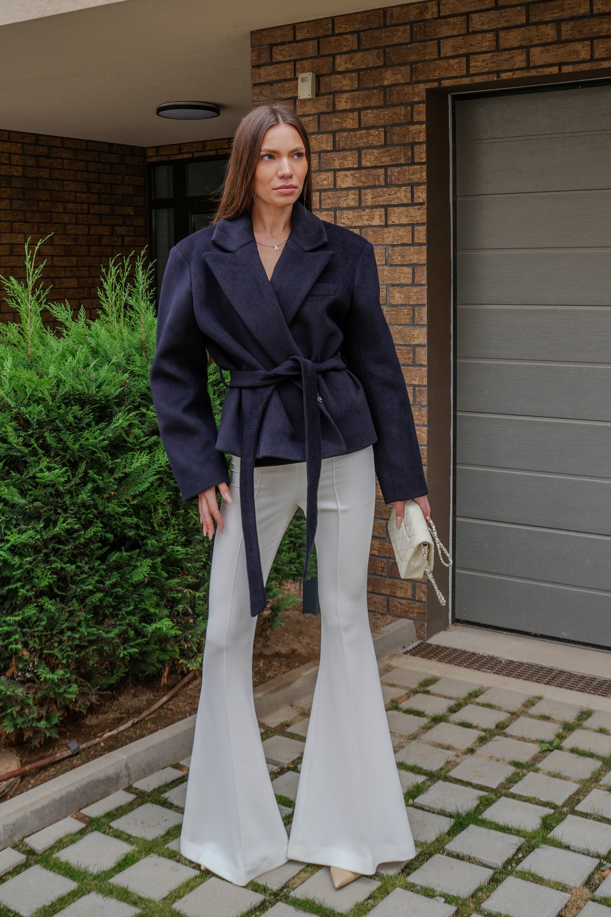 Палто с колан в тъмносиньо: Mea