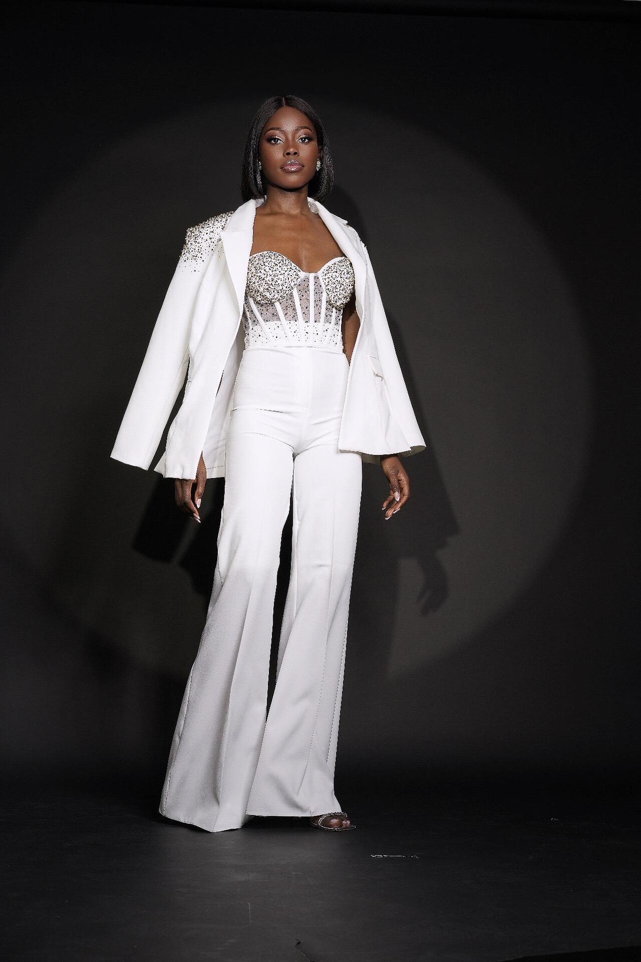 White jacket with golden crystals and stones