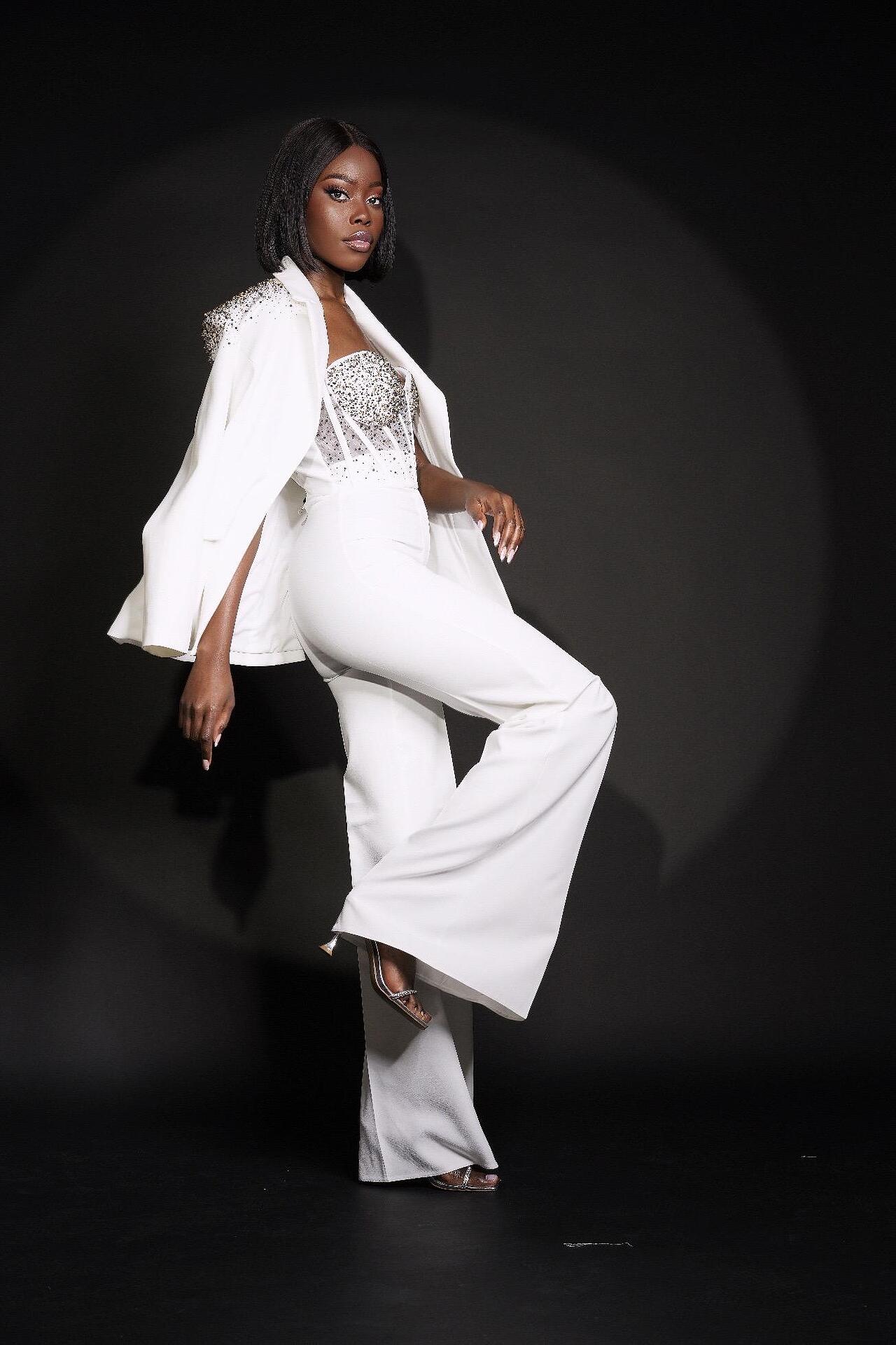 White jacket with golden crystals and stones