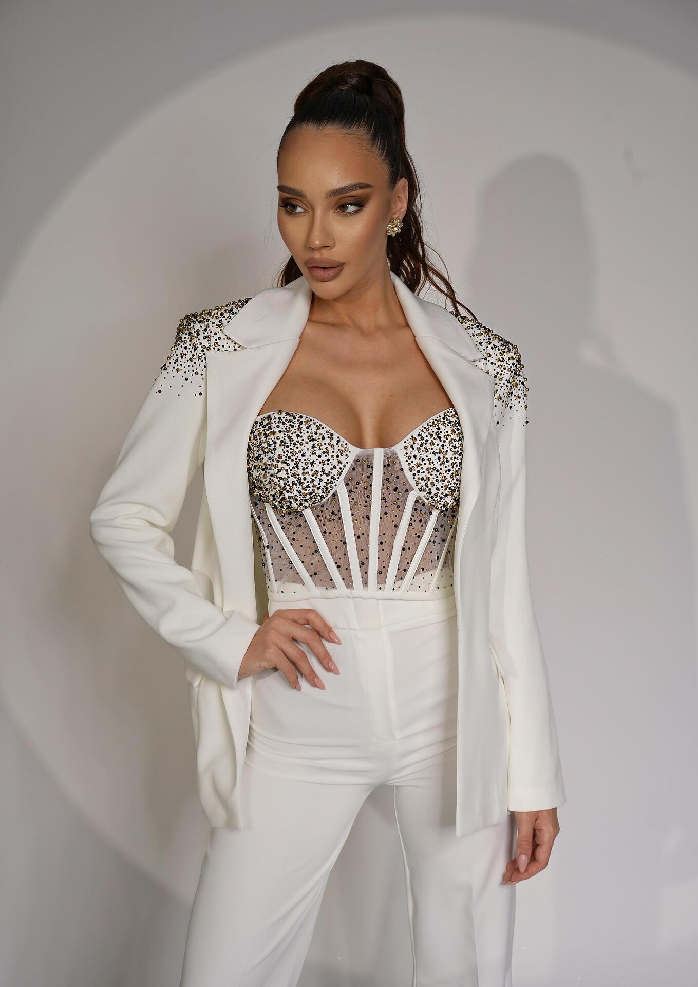 White jacket with golden crystals and stones