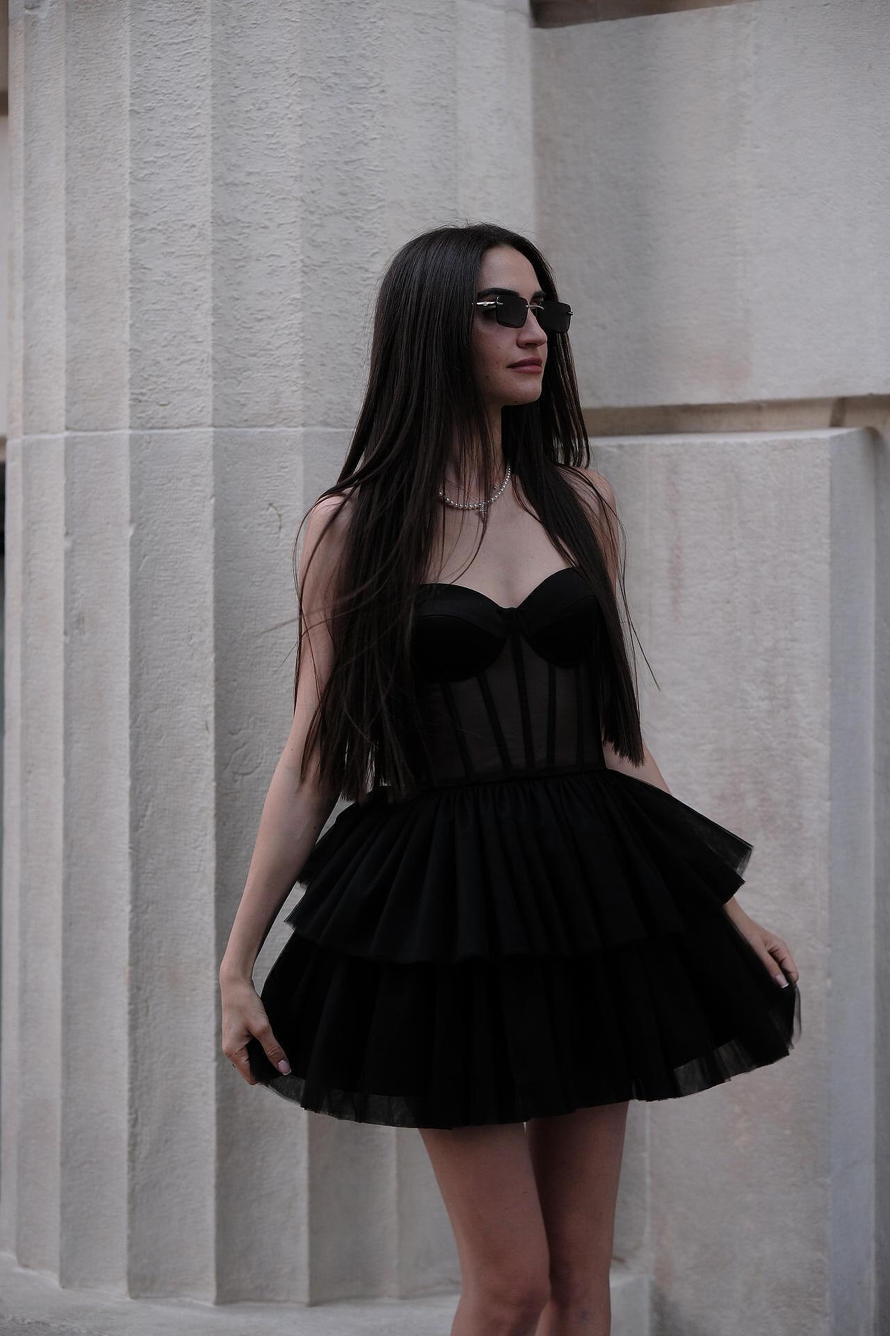 Black short tulle dress: Cassia