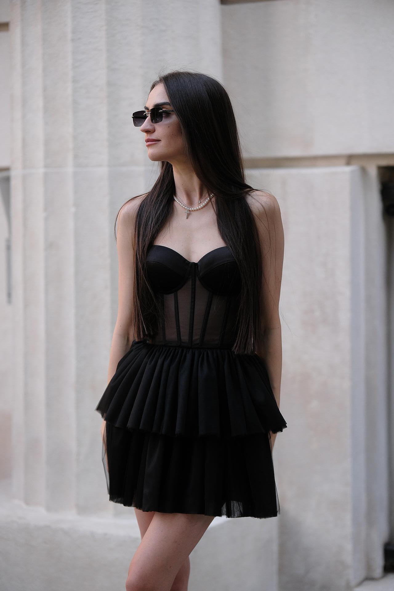 Black short tulle dress: Cassia