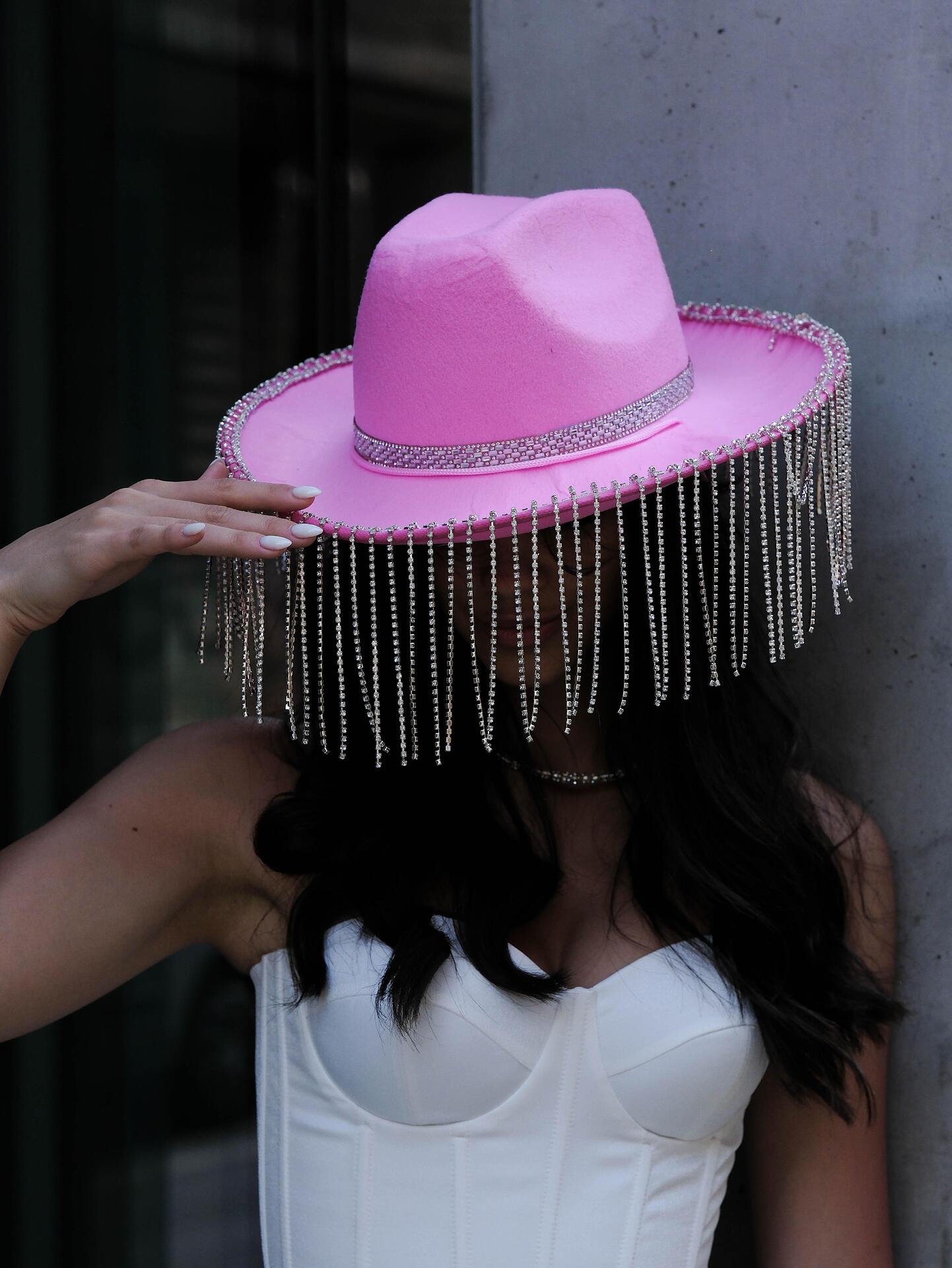Cowboy hat with hanging crystals 