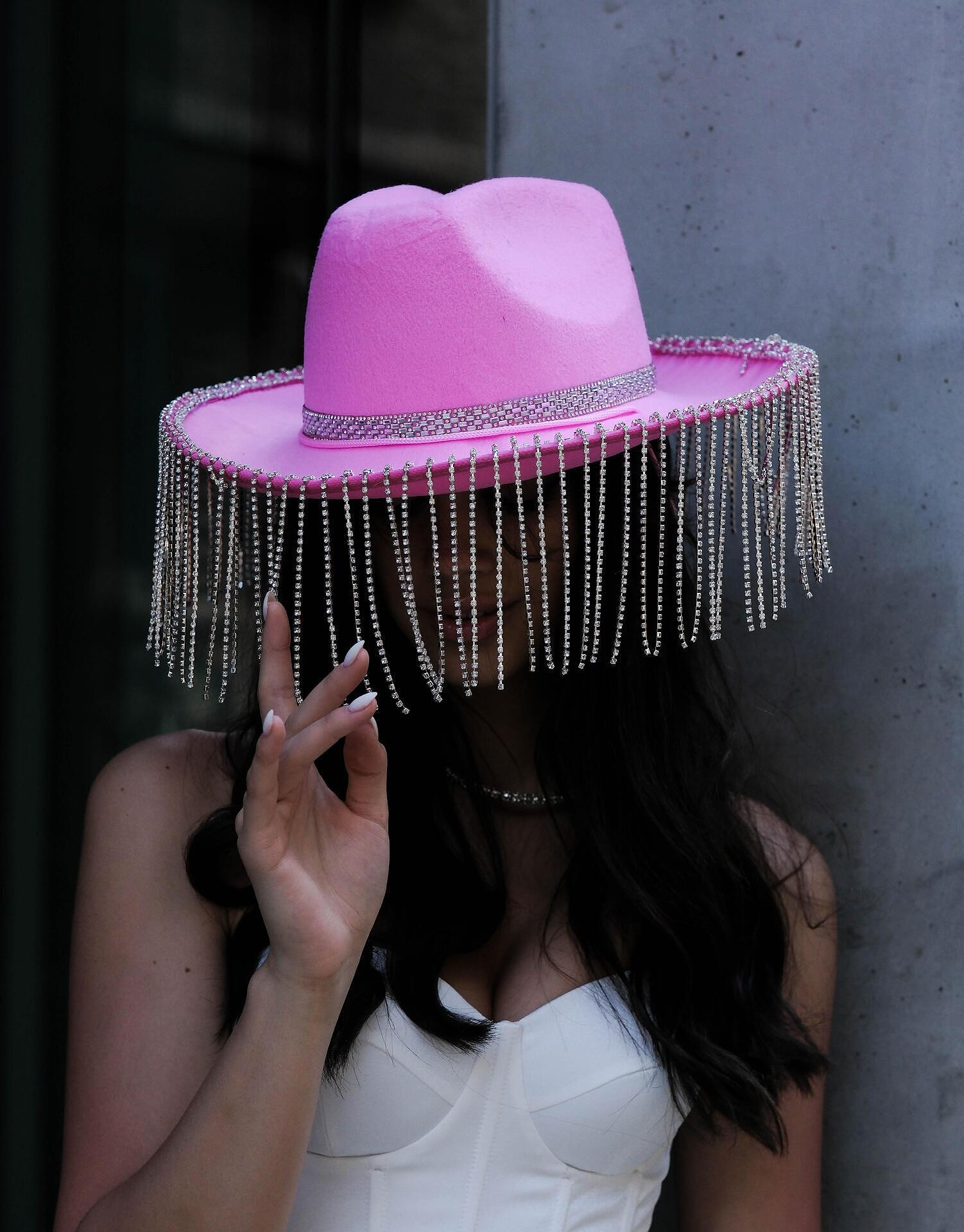 Cowboy hat with hanging crystals 