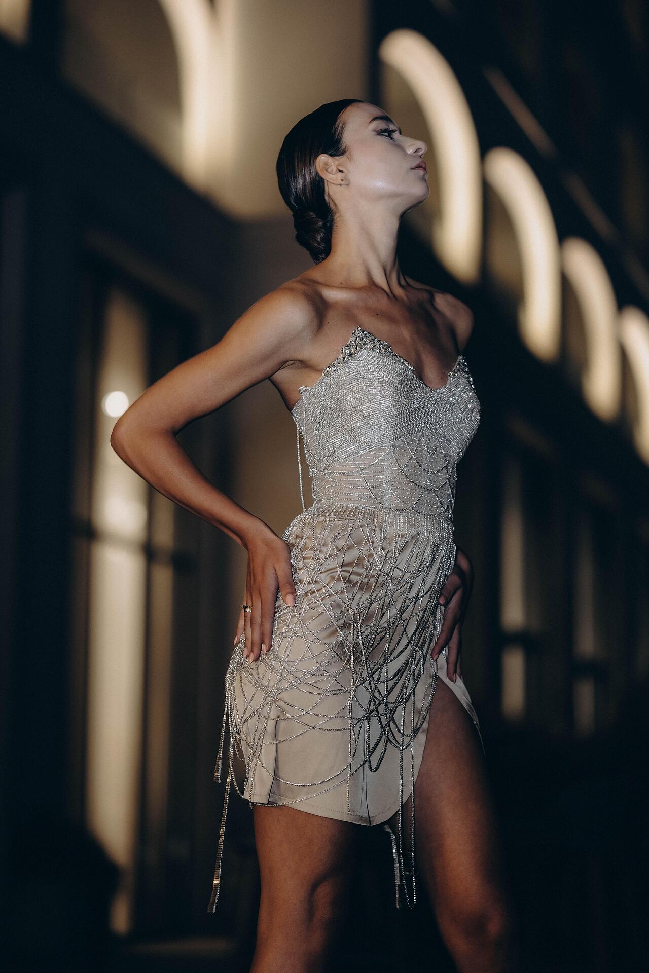 Corset dress: Silver Shine crystals 