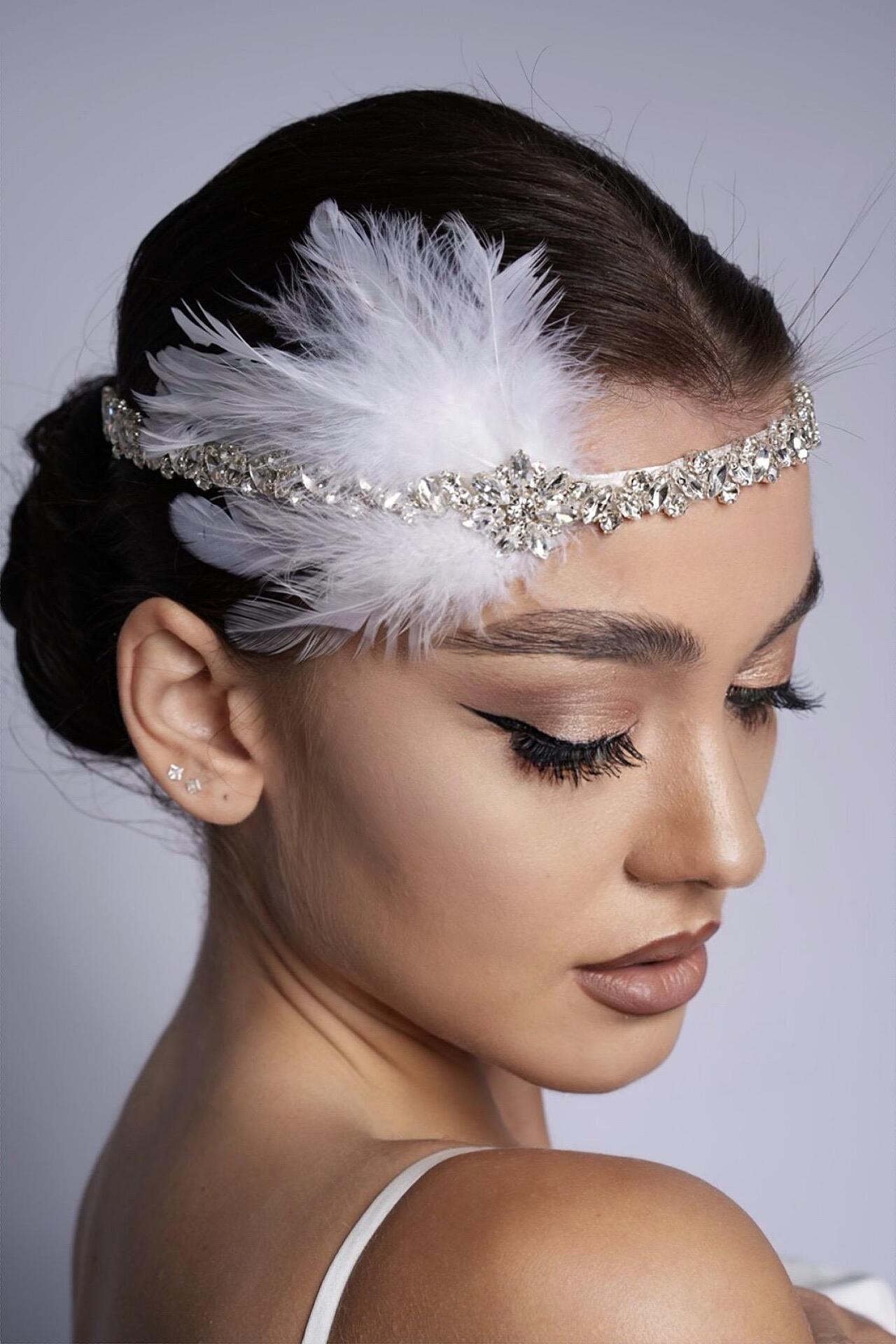 Headband with crystals and feathers