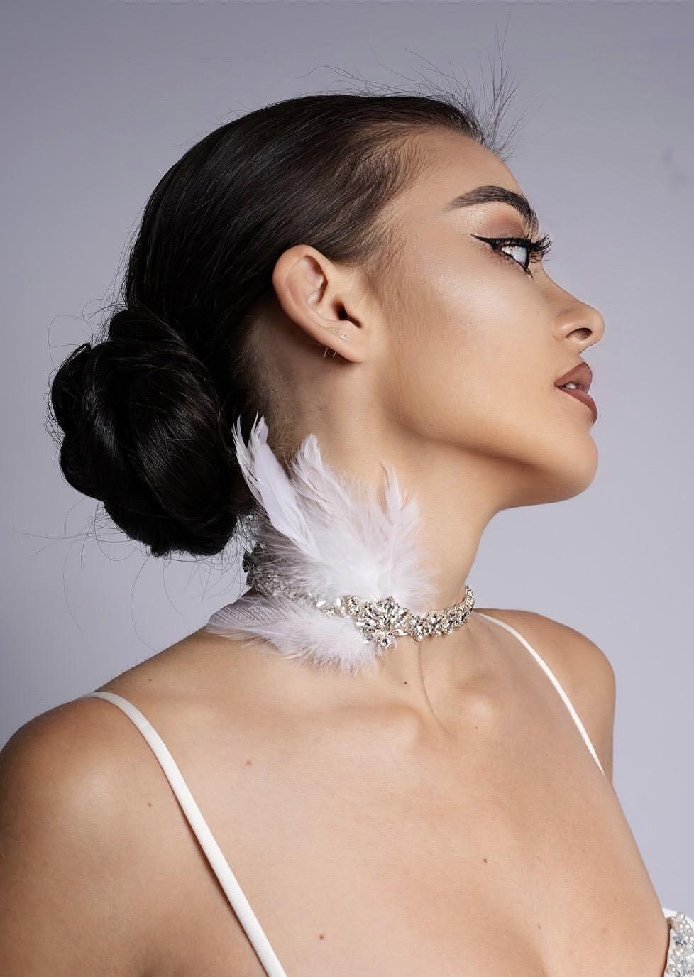 Headband with crystals and feathers