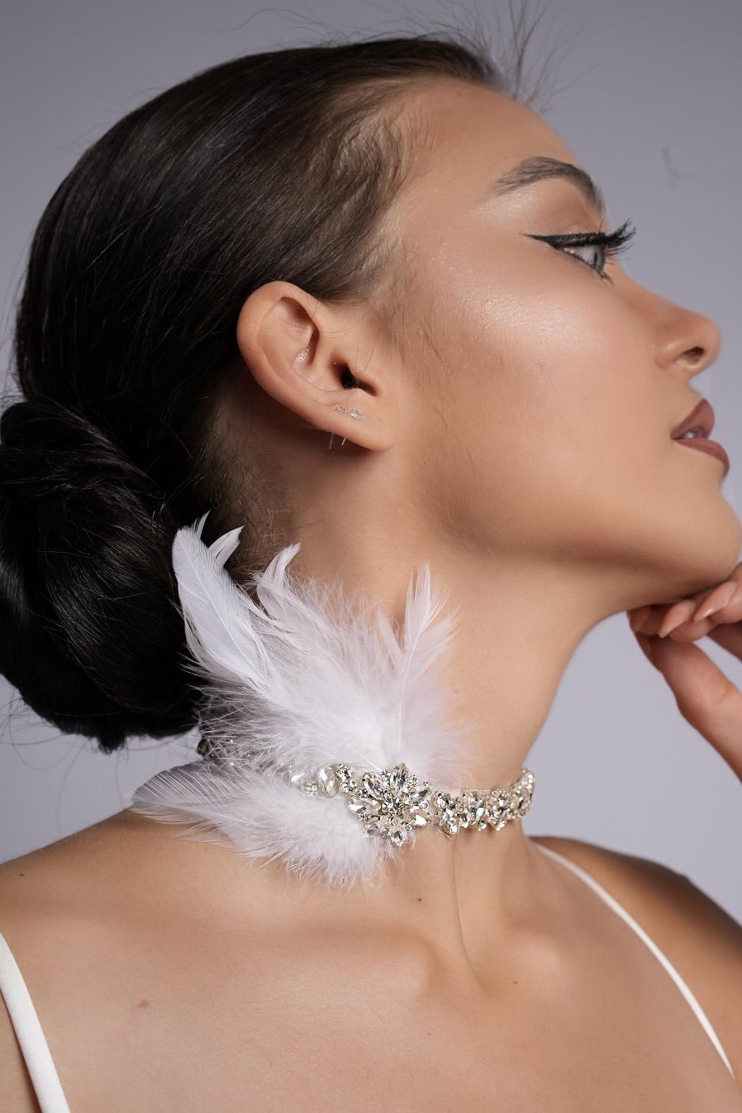 Headband with crystals and feathers