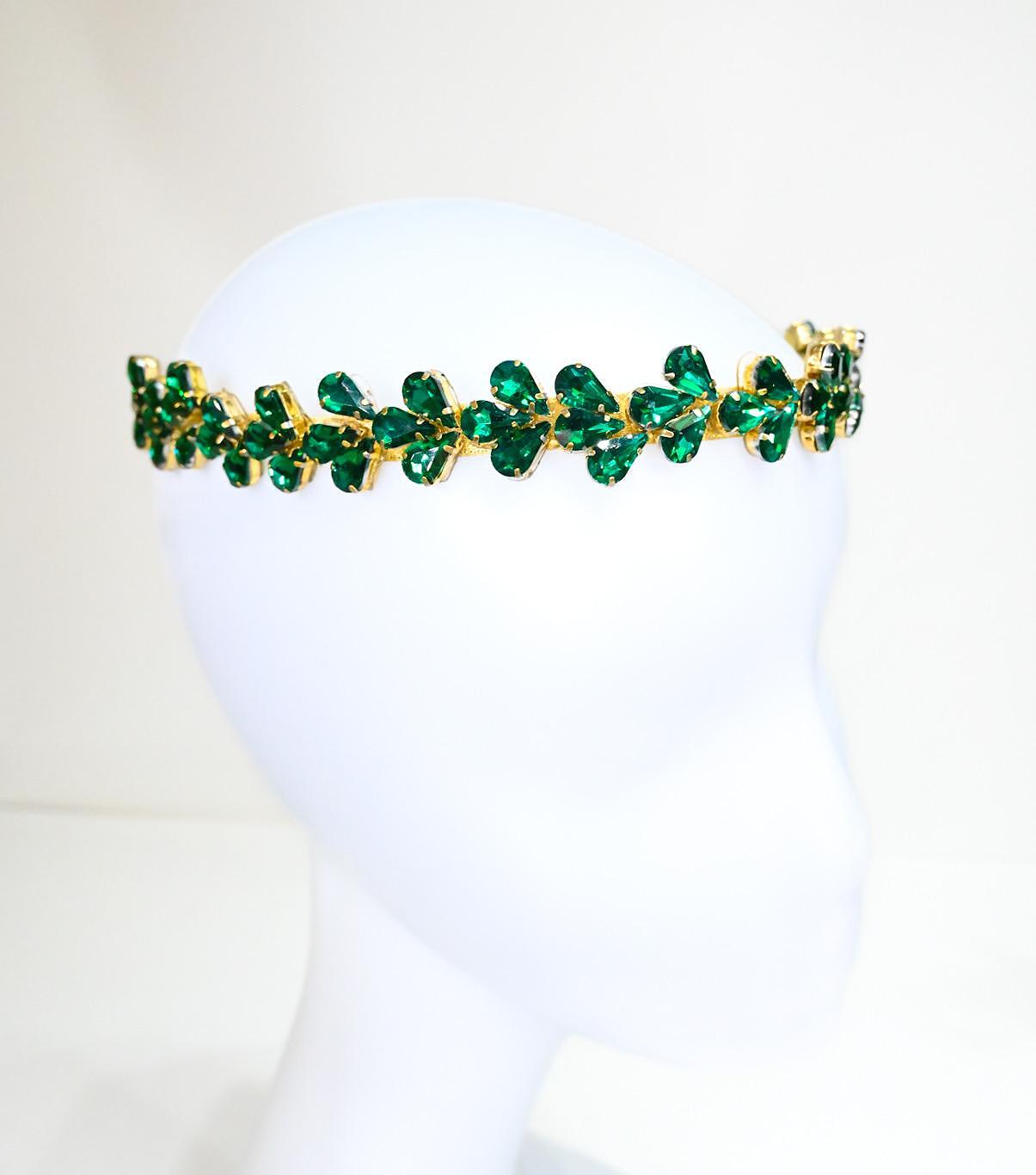 Headband with green crystals