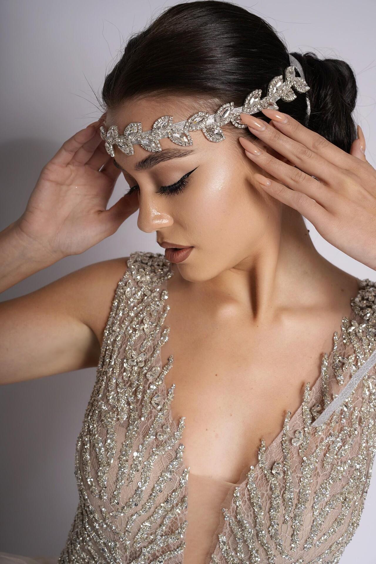 Headband with silver crystals