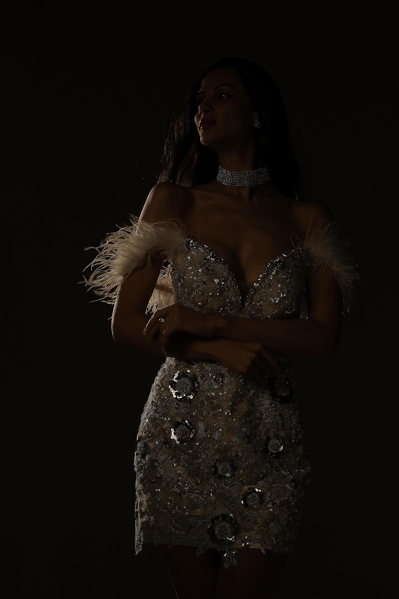 Luxurious short dress with feathers: Lolita