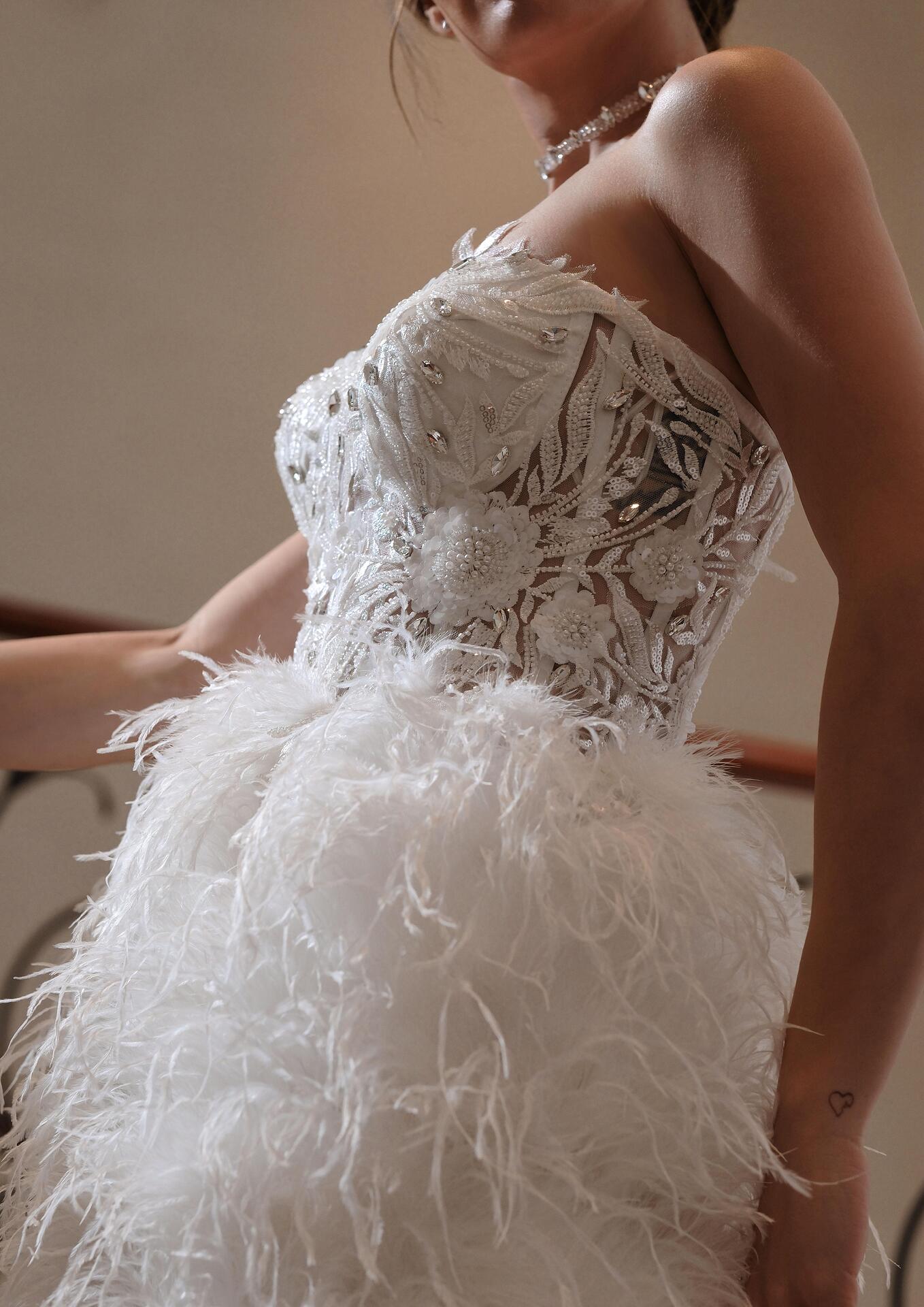 Feather dress and corset: Elitza