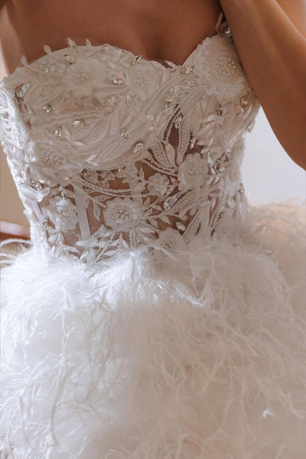 Feather dress and corset: Elitza