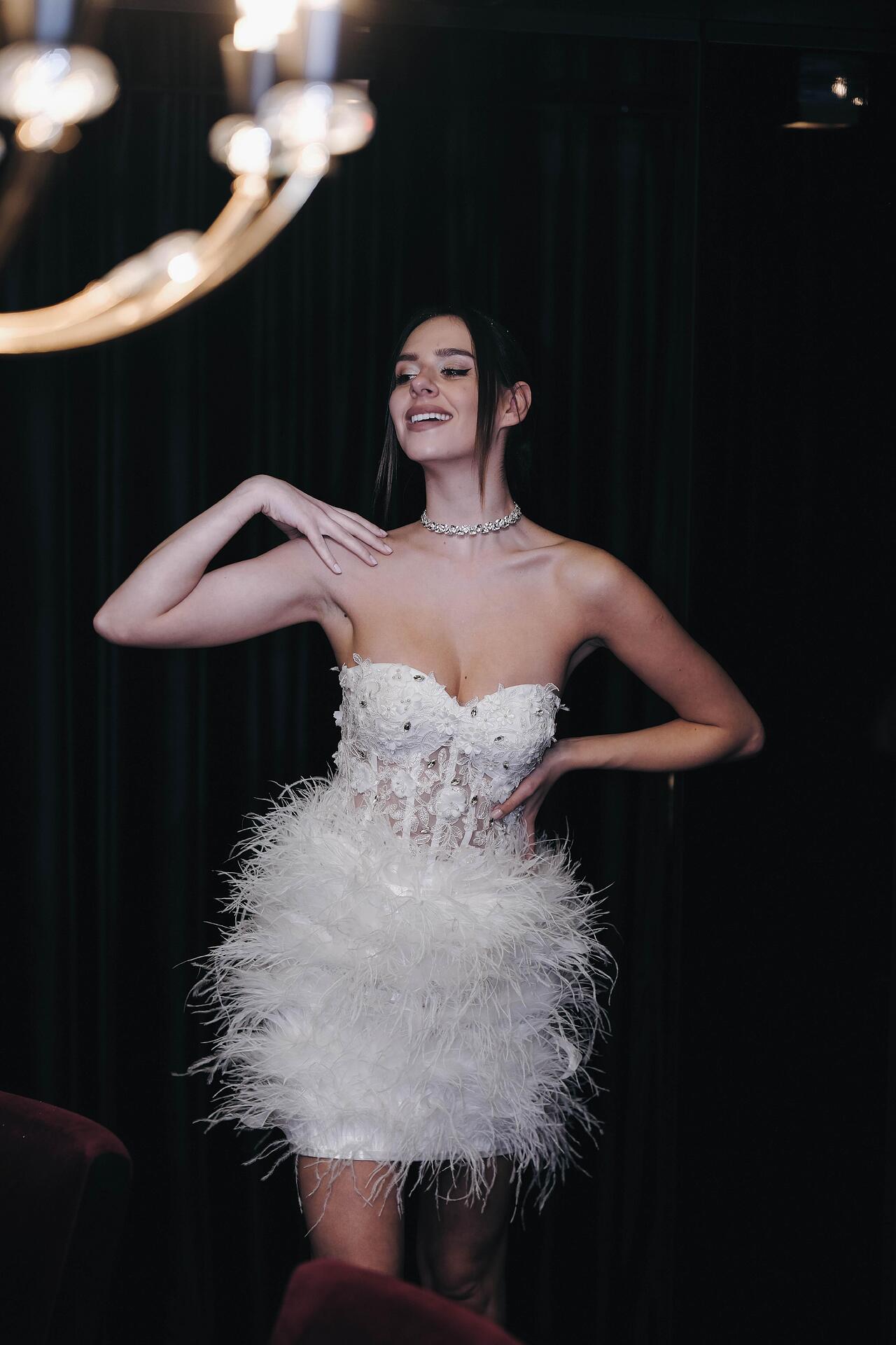 Feather dress and corset: Elitza