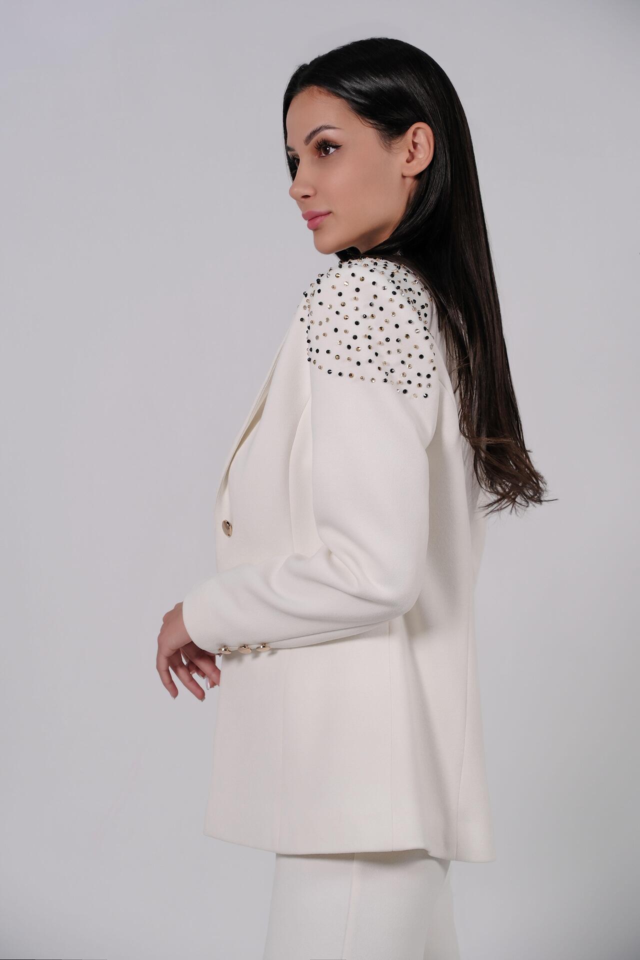 Jacket with hand-stitched crystals in white: Renew 