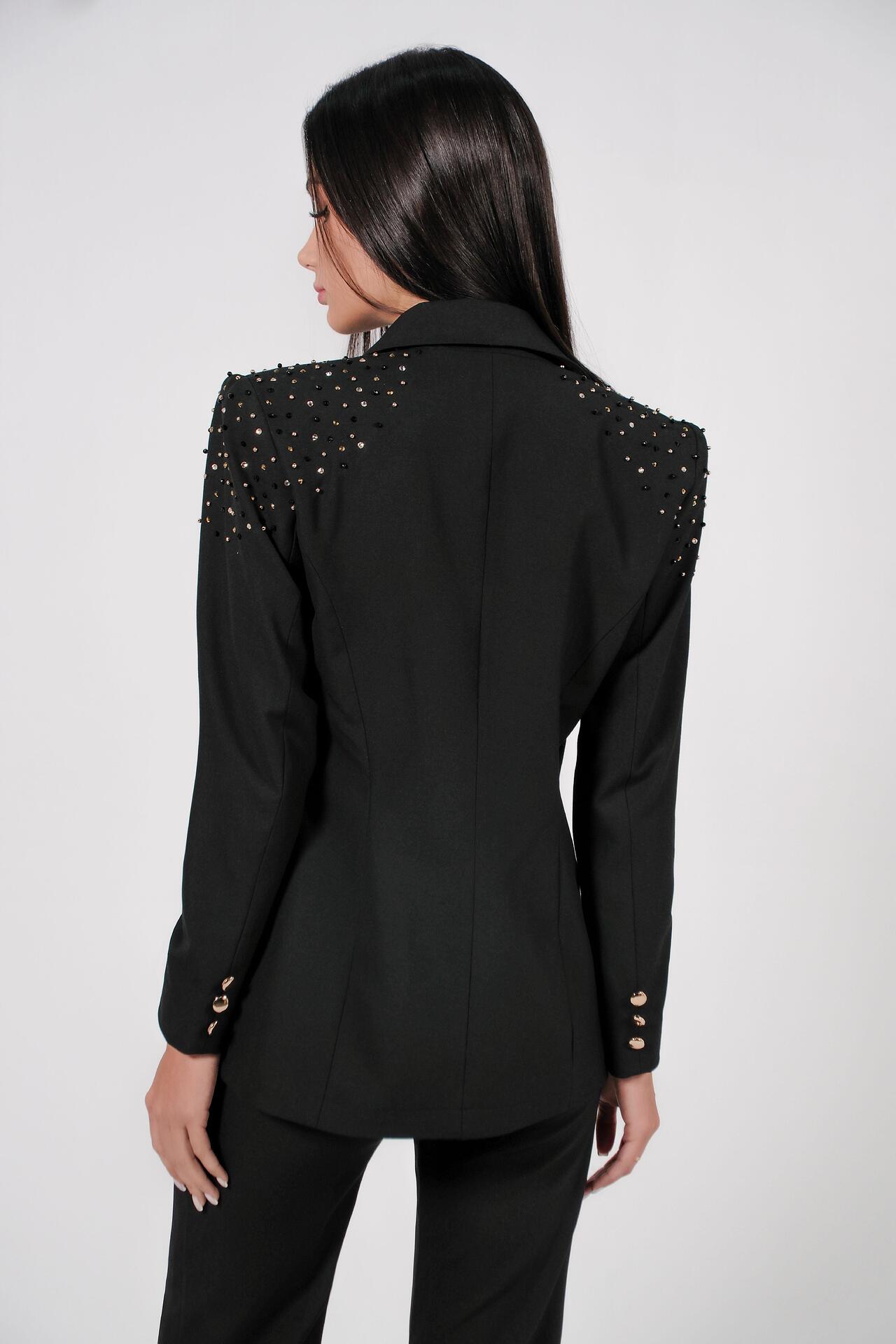 Jacket with hand-stitched crystals in black: Renew 