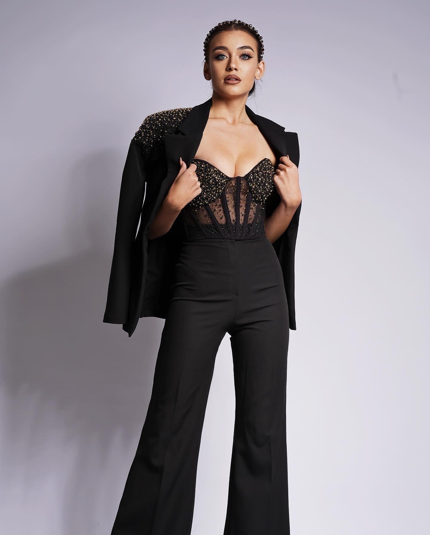 Black jacket with golden crystals and stones