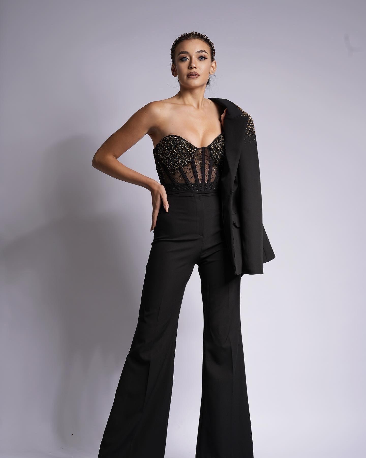Black jacket with golden crystals and stones