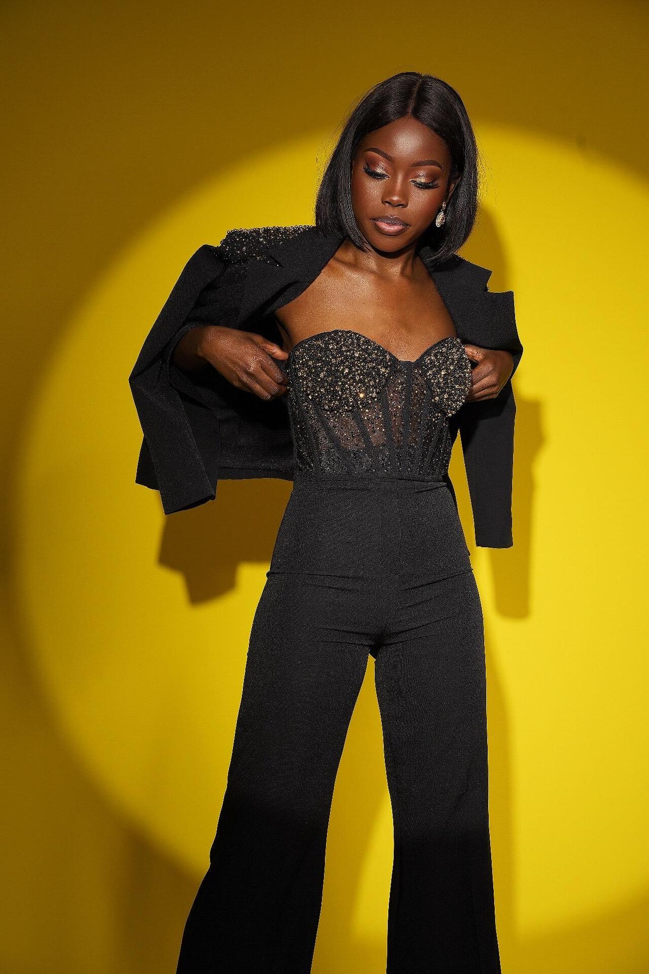Black jacket with golden crystals and stones