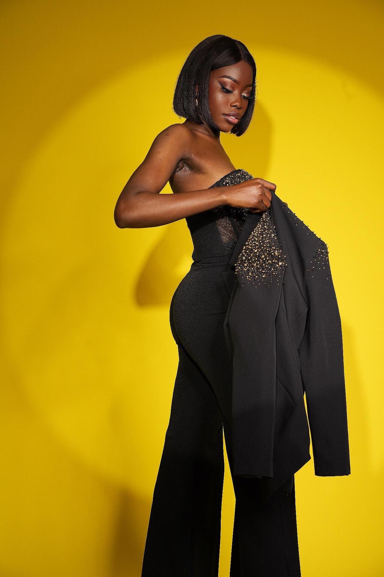 Black jacket with golden crystals and stones