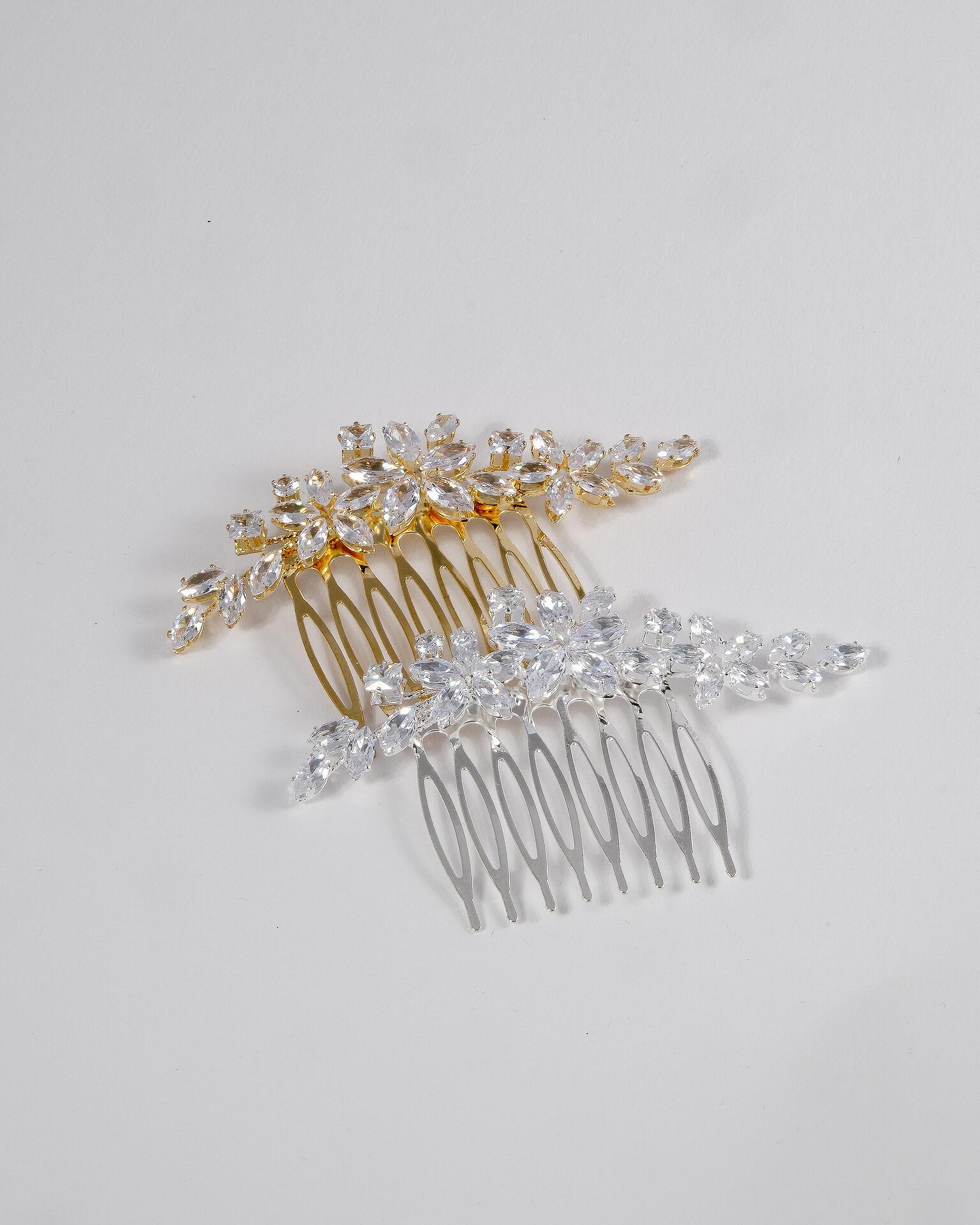 Hair clips with crystals in silver and gold
