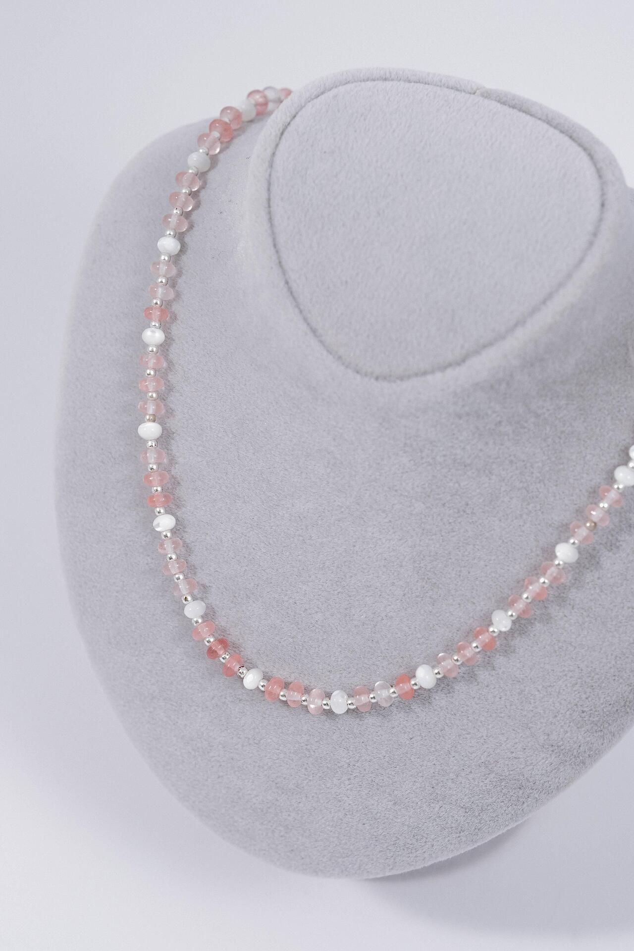 Silver necklace with colorful beads 