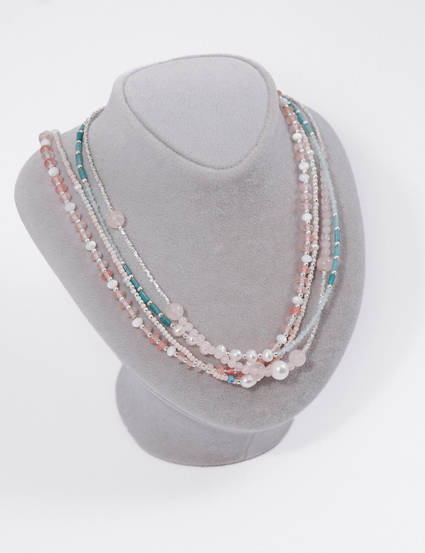 Silver necklace with colorful beads 