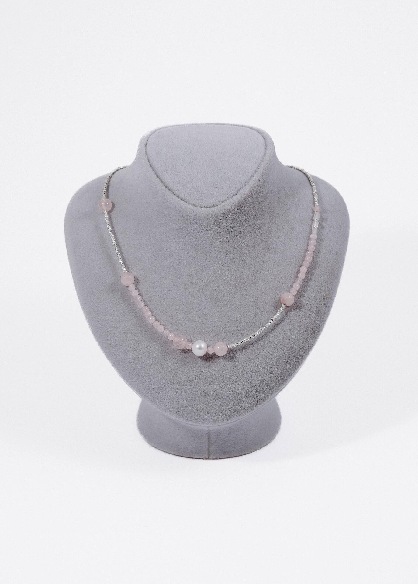 Silver necklace with colorful beads 