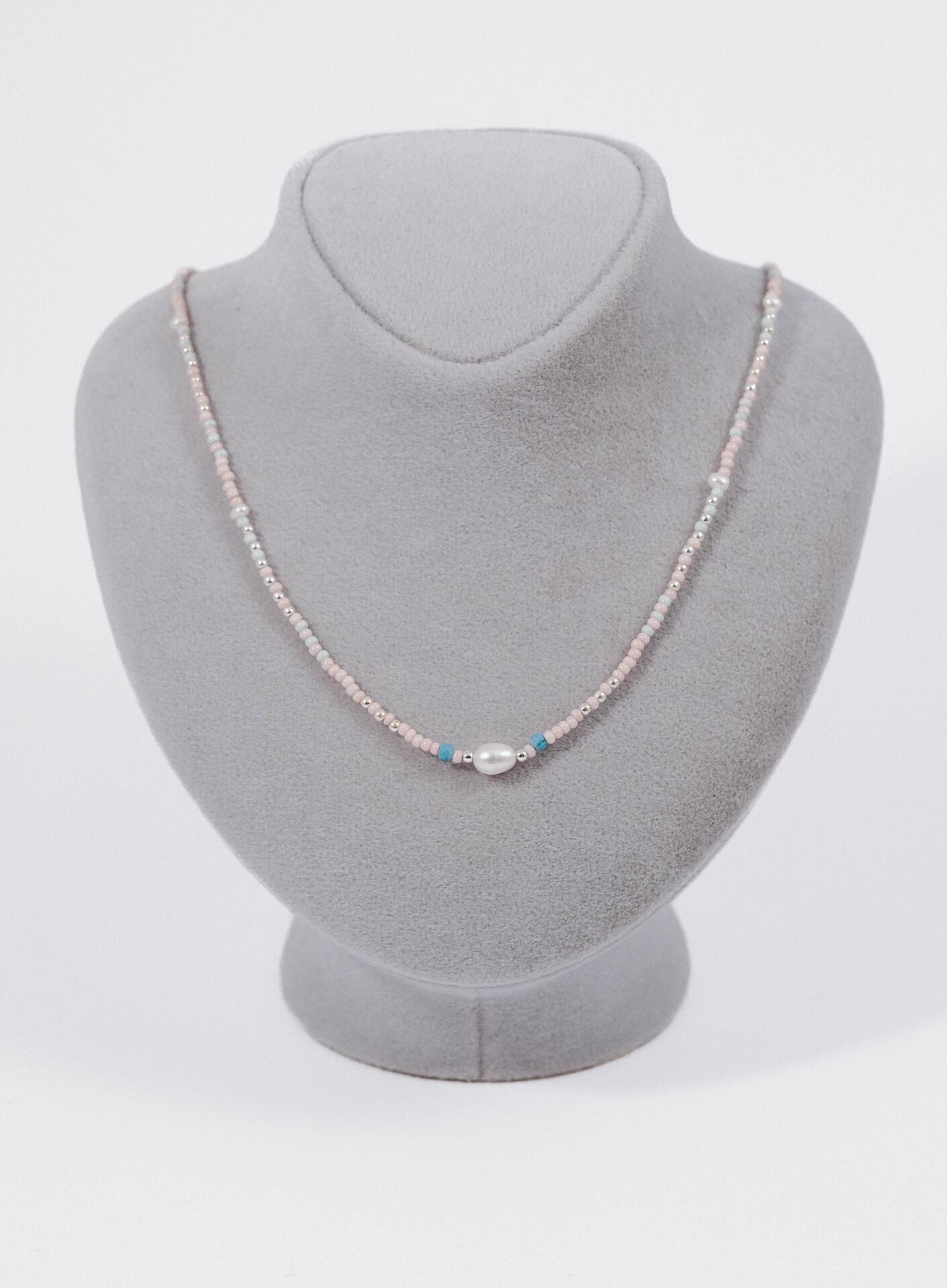 Silver necklace with colorful beads