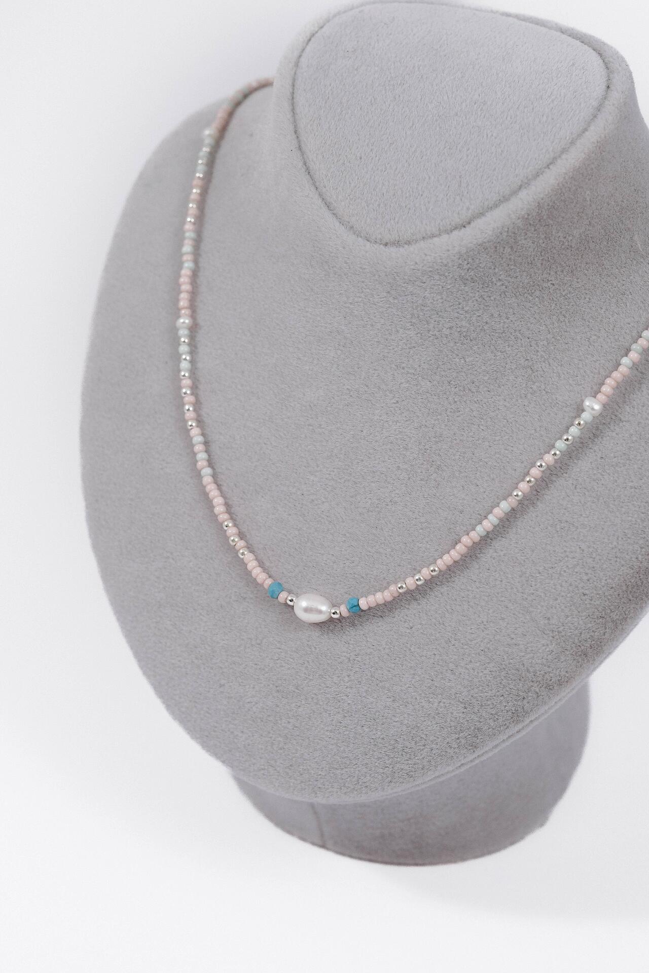 Silver necklace with colorful beads
