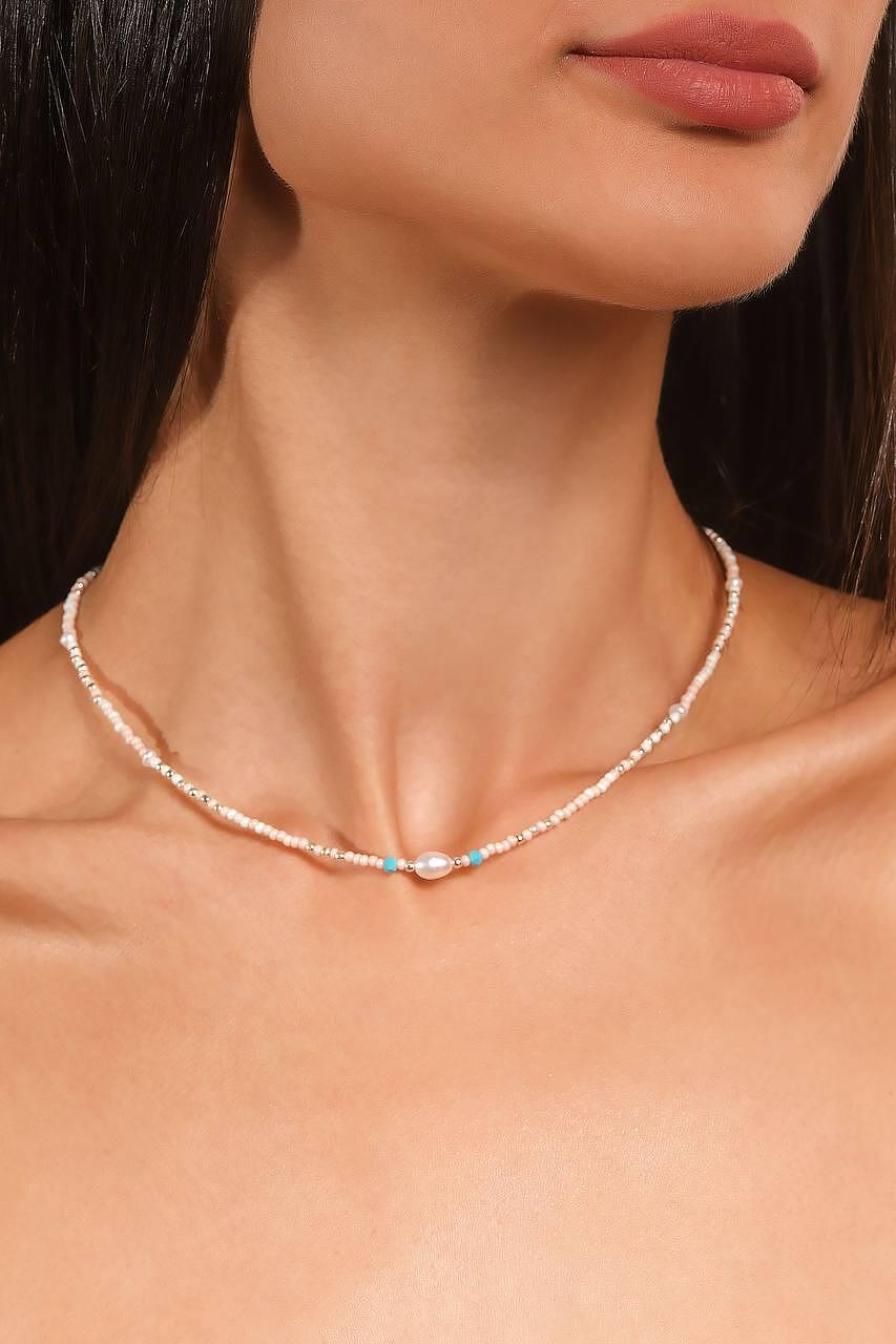 Silver necklace with colorful beads