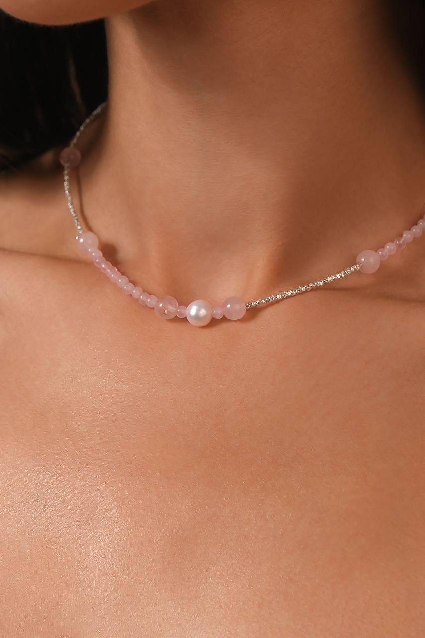 Silver necklace with colorful beads 
