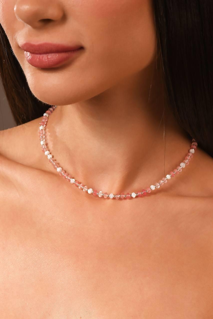 Silver necklace with colorful beads 
