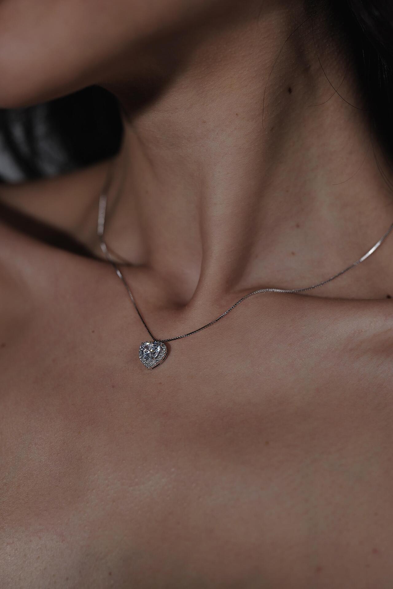 Silver necklace with a heart-shaped pendant