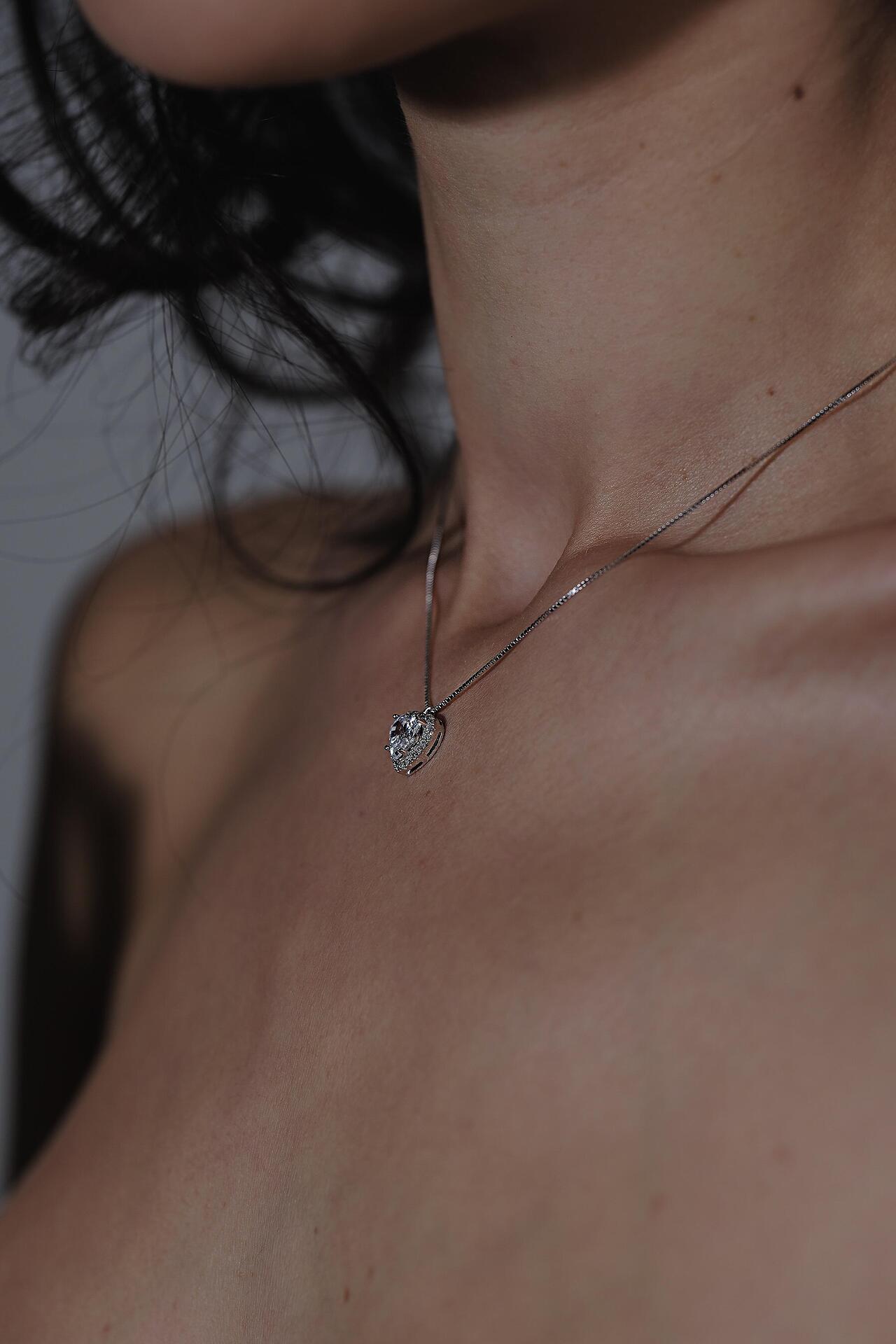 Silver necklace with a heart-shaped pendant