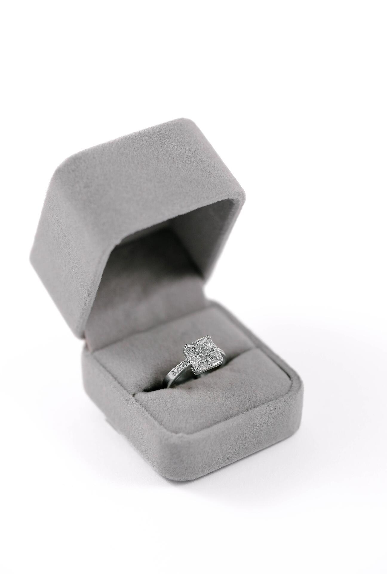 Silver ring with rectangular stone