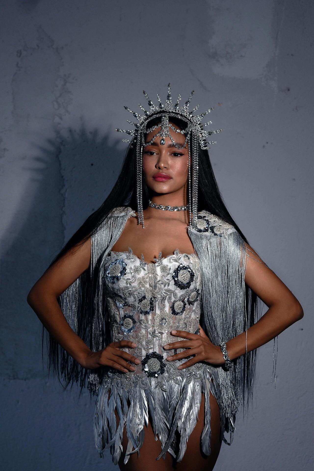 Silver dress with feathers: Silver Feathers