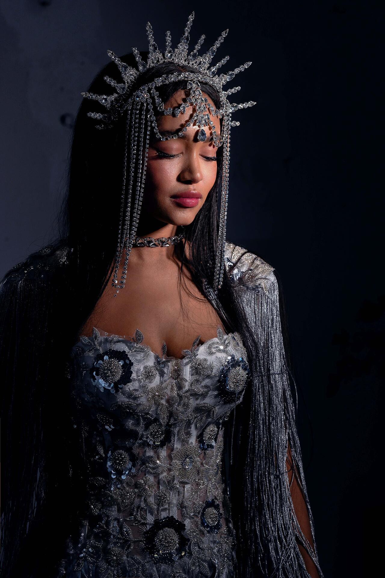 Silver dress with feathers: Silver Feathers