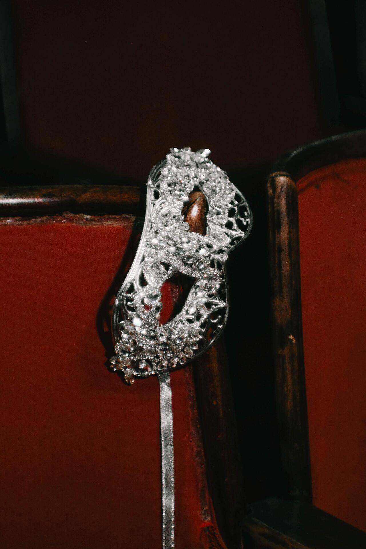 Silver stage mask with stones: Diora