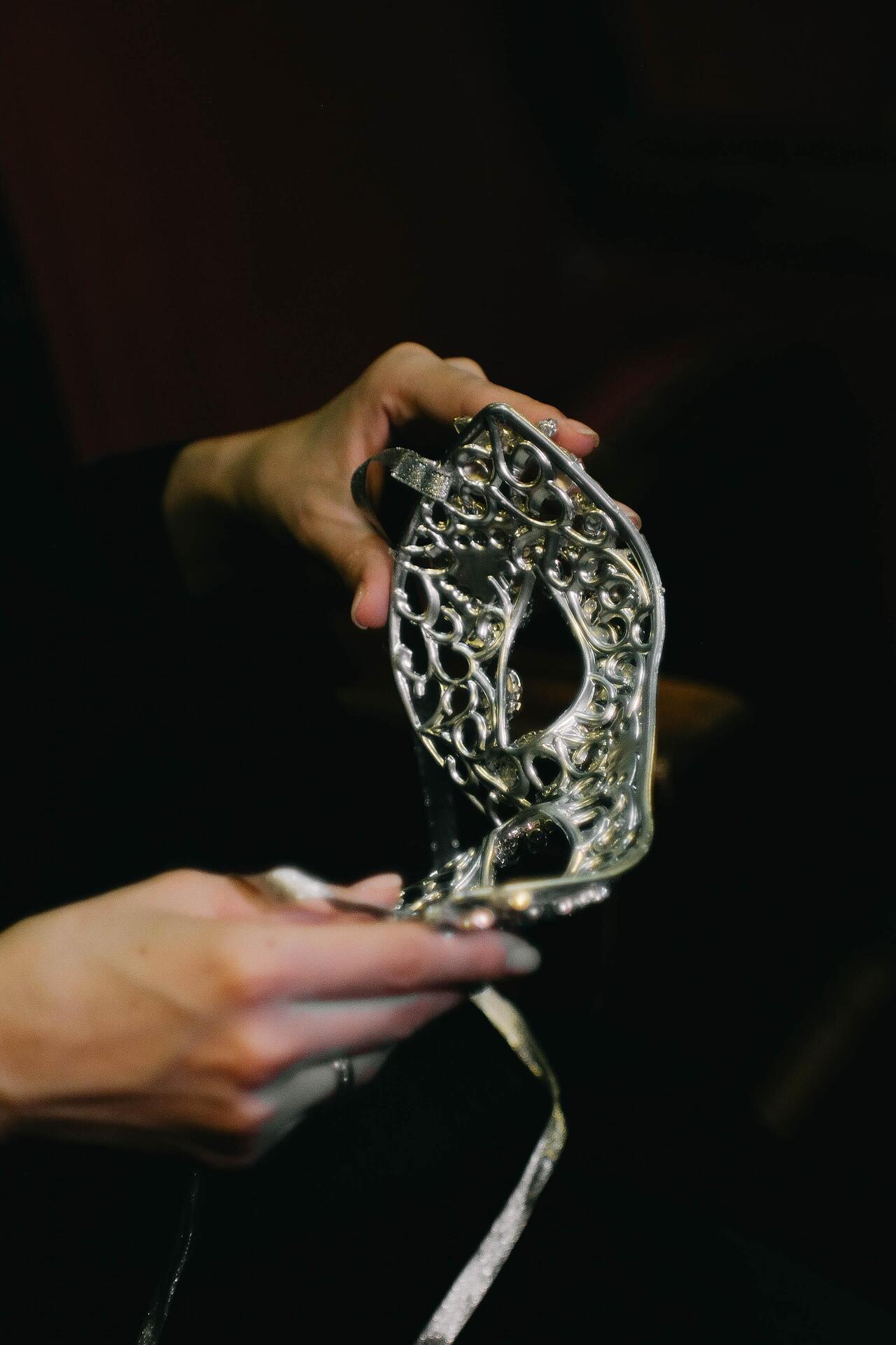 Silver stage mask with stones: Diora