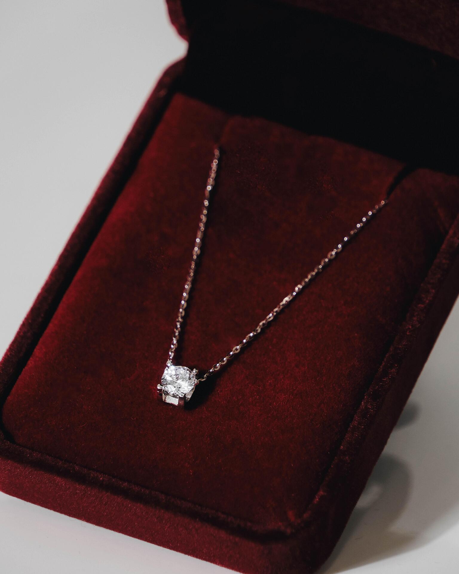 Thin silver necklace with a shiny stone