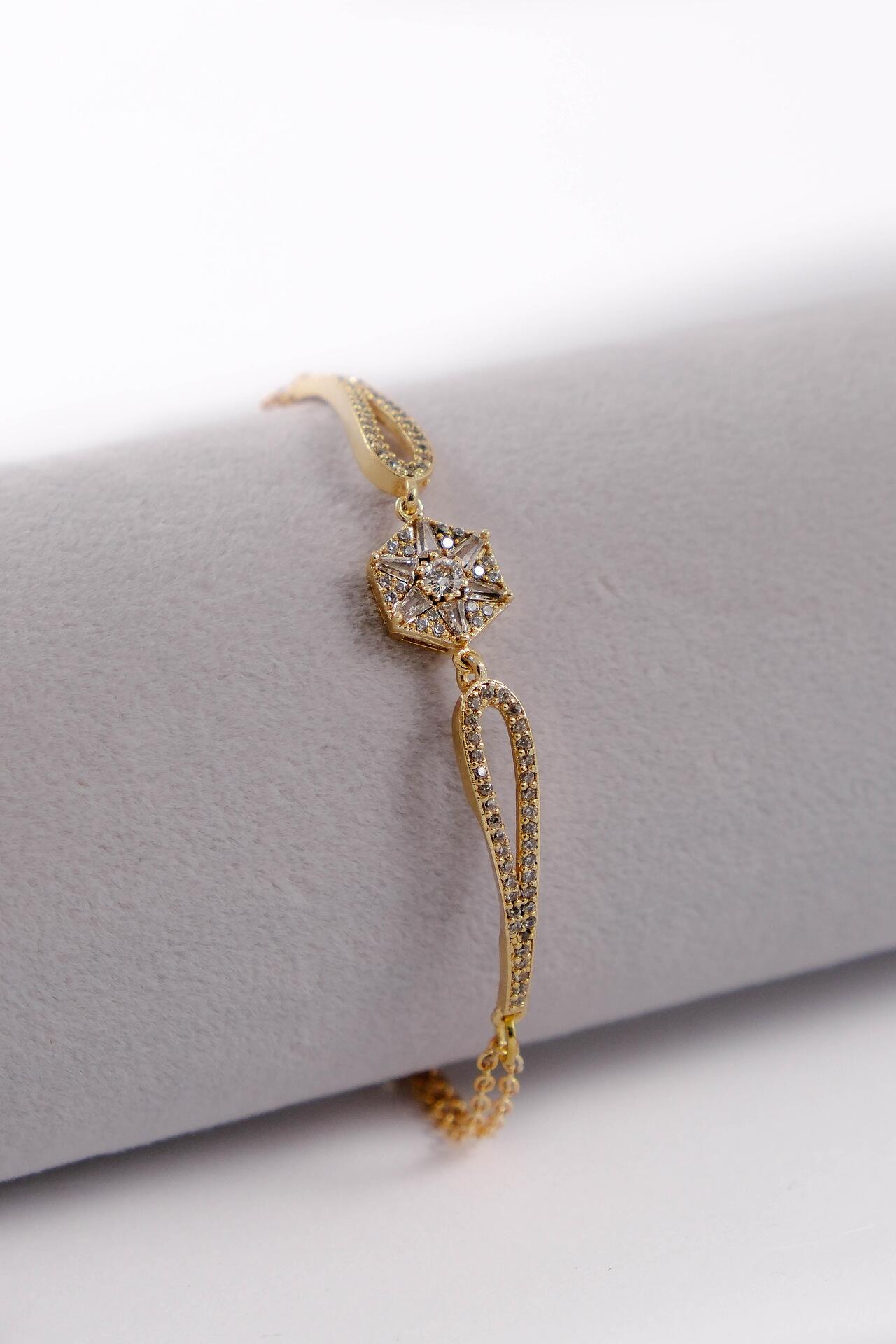Gold/silver thin bracelet with hexagonal element